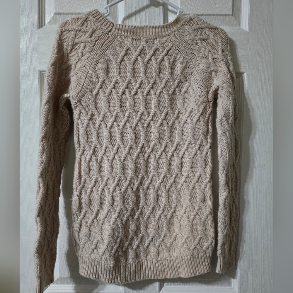 Tahari Pure Luxe Wool & Cashmere Cable Knit Crewneck Sweater, Off-White, EUC! - Picture 5 of 8